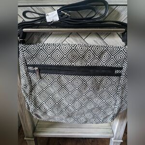Hipster Crossbody Bag Thirty-One Black White Diamond Graphic Weave